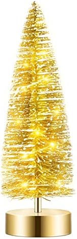 Varmax Prelit עץ חג המולד נצנצים עץ השולחן עץ בקבוק עץ עצי מברשת 13.8 '', זהב