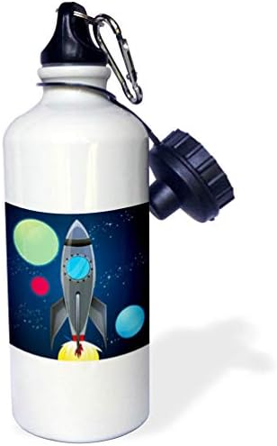3drose ספינת טילים בנים עם כוכבי לכת עיצוב על רקע כחול כהה קש הפוך בקבוק מים, 21 גרם, לבן