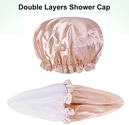 כובעי מקלחת חמוד, כובע אמבטיה לנשים שכבה כפולה לשימוש חוזר עמיד למים המיועדת למקלחת, כובע שינה,איפור,