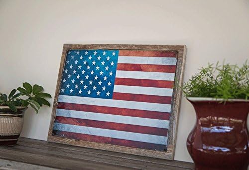 גוף ביתי מבטאים עץ ממוסגר ארצות הברית דגל מתכת סימן, פטריוטיות, ארהב, בציר סימן, כפרי דקור