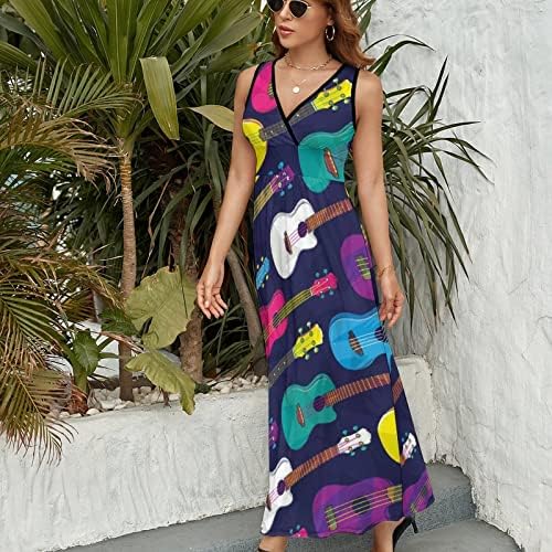 צבעוני הוואי יוקולילי נשים ללא שרוולים צווארון שמלה מזדמן ארוך שמלת קיץ קרסול אורך שמלות