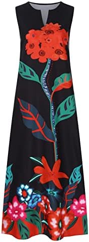 HXOBAX לנשים 2023 הקיץ הדפס פרחוני מזדמן מקסי שמלת שמלת שרוולים ללא שרוולים V צוואר שמלת טנק ארוכה חוף