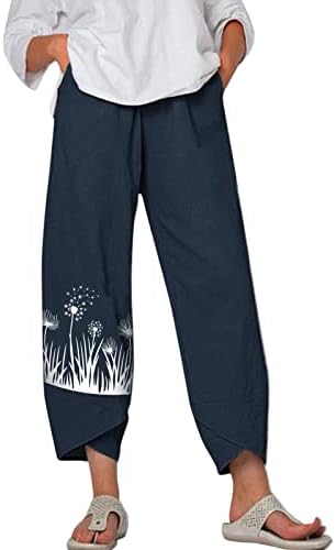 Miashui Plus Size Walking בגדי נשים קטנות פרחים מזדמנים הדפסת רצועה אלסטית מכנסי רגל רחבים מכנסיים