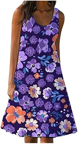 שמלת טנק של Knosfe לנשים שמלת צוואר מידי שמלת נדנדה קיץ שמלת שולי מזדמנים שמלת חוף פרועה שמלת