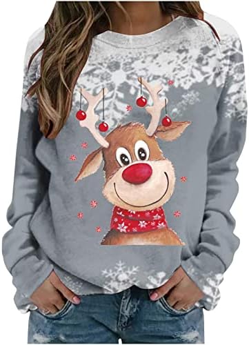 החג שמח חולצת קללות לנשים איל איילים איילים צבע בלוק חג המולד פתית שלג הדפסה ארוך שרוול סוודר חולצות