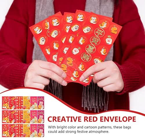 ארנק כיס שליח סיני אדום מנות זהב דפוסים, דפוסים בולטים, 36 יחידות אדום מעטפות עבור סיני חדש שנה סיני