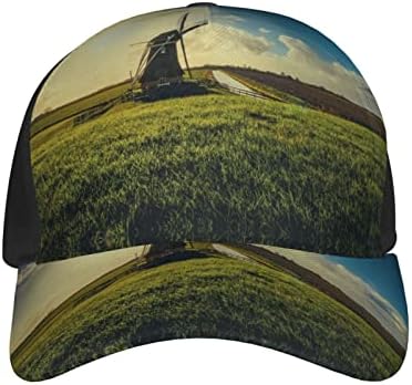 בציר שחור טחנת רוח בערבה מודפס בייסבול כובע, מתכוונן אבא כובע, מתאים לכל מזג האוויר ריצה ופעילויות חוצות