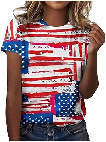 גבירותיי אמריקאי דגל חמניות פרחוני גרפי חולצה קצר שרוול 2023 צוות צוואר כותנה למעלה חולצה לנערות