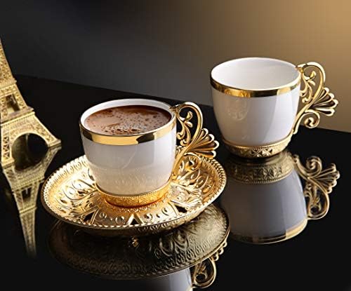 כוסות קפה אספרסו למודהום עם צלחות, סט של 6 כוסות קפה יוונית ערבית טורקית לנשים, גברים, מבוגרים, אורחים