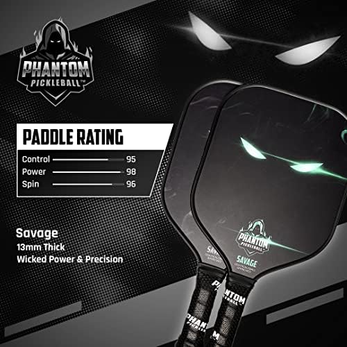 Phantom Savage 13 ממ סיבי פחמן רחבים גוף חמוצים משוטים - מקסימום חצץ וספין - USAPA מאושר - מחבטי חמוצים -