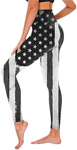 חותלות דגל אמריקאיות בקרת בטן נשים פטריוטית מכנסיים דגל אמריקאי פטריוטי מכנסי חותלות הקתות קדמיות