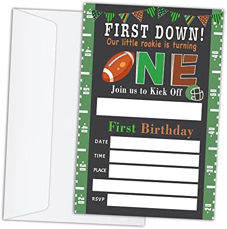 RLCNOT כרטיסי הזמנות ליום הולדת עם מעטפות סט של 20 - הזמנות למסיבת יום הולדת ראשונה של כדורגל