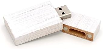 כונן פלאש USB של מייפל עתיק 16 ג'יגה -בייט - מוכתם בלבן חתונה - מוכנס לקופסת מייפל לבנה תואמת מודפסת עם דשא