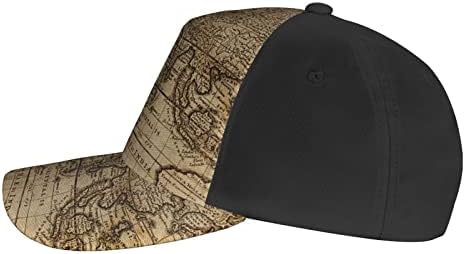 מפת העולם מודפס בייסבול כובע, מתכוונן אבא כובע, מתאים לכל מזג האוויר ריצה ופעילויות חוצות שחור
