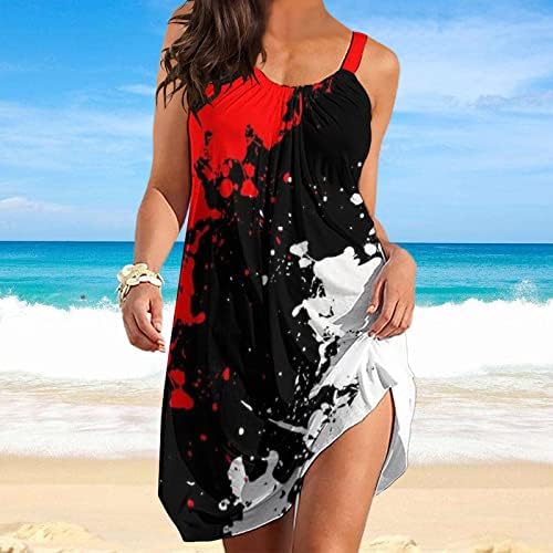 חוף שמלות לנשים קיץ מזדמן בוהו שמלה רופף בכושר זורם מיני שמלה ללא שרוולים סקופ צוואר לחפות שמלה קיצית