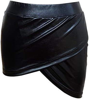 חצאית כותנה נראית רטובה מראה עור דמוי עור חצאית חדשה מותניים גבוהים חצאית עיפרון קו חצאית חריץ צדדית