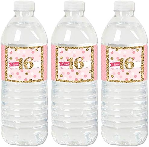 נקודה גדולה של אושר מתוק 16-16 יום הולדת למסיבת מים תוויות מדבקות בקבוק מים - סט של 20