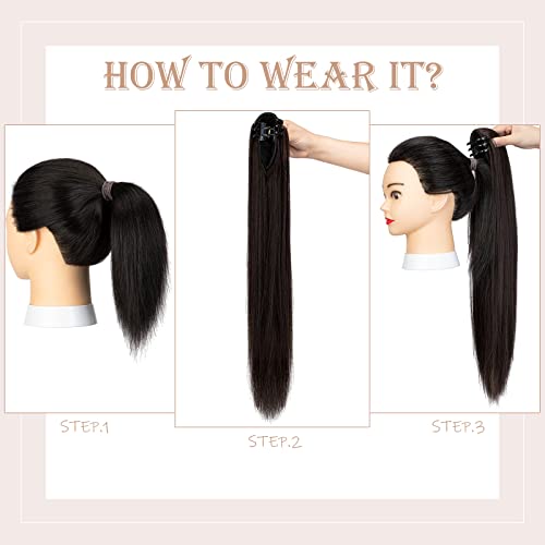 24 אינץ ארוך ישר קוקו הארכת טופר קליפ סינטטי חום עמיד שיער הרחבות לסת קליפ קוקו פאה עבור נשים