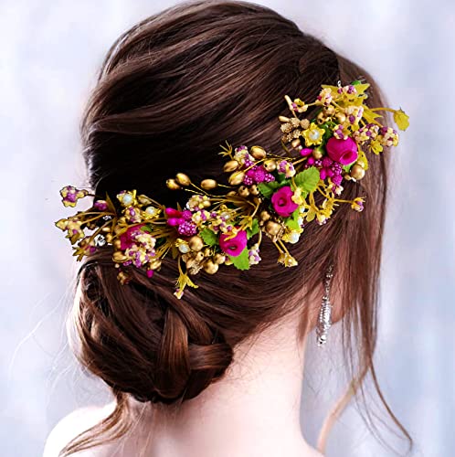 עלים פרחים פרחוניים הודיים ועיצוב פנינה עיצוב שיער סיכה/ קליפ שיער/ אביזרי שיער/ לחמניית יהודה