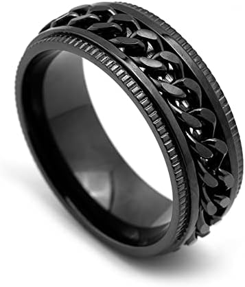 VQYSKO שחור שחור זה מזה טבעת ספינר טבעת נירוסטה טבעת טבעת טבעת חרדה לגברים, גודל 7-12