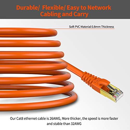 CAT 8 Ethernet כבל מוגן SFTP מכשול תיקון רשת אינטרנט, כבלי LAN מהירות גבוהה כבדים עם מחבר RJ45 מצופה זהב RJ45