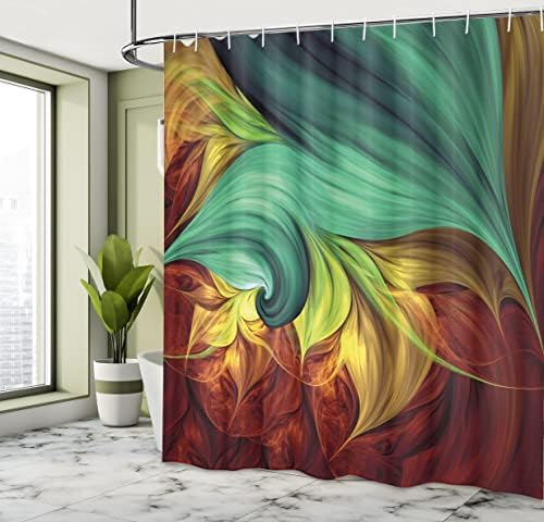 וילון מקלחת פרקטלי של אמבסון, גווני צבע נוזלים של אמנות מחשב עם צורות מופשטות, סט עיצוב אמבטיה