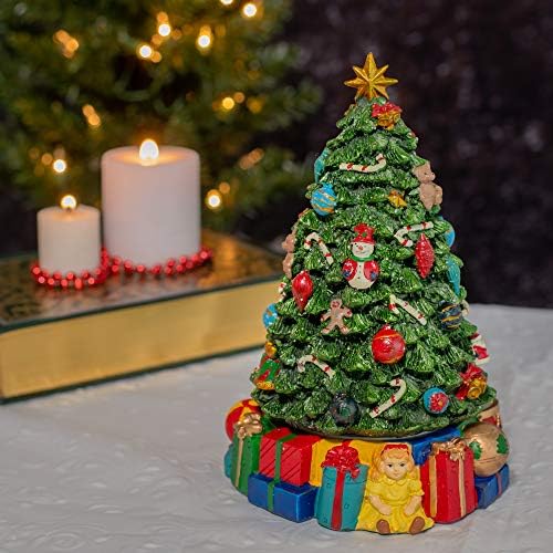 Elanze מעצבת עץ חג המולד מסתובב פסלון מוזיקלי - משחק מנגן אנו מאחלים לכם חג שמח