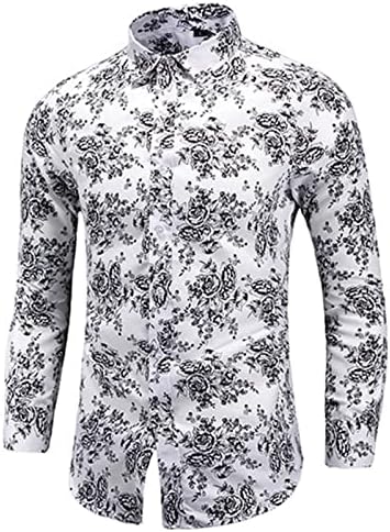 חולצות חולצות לשרוולים ארוכים לגברים בתוספת חולצות פרחים בגודל אופנה כפתור דק כפתור כפתור חולצת שמלת דש קרדיגן