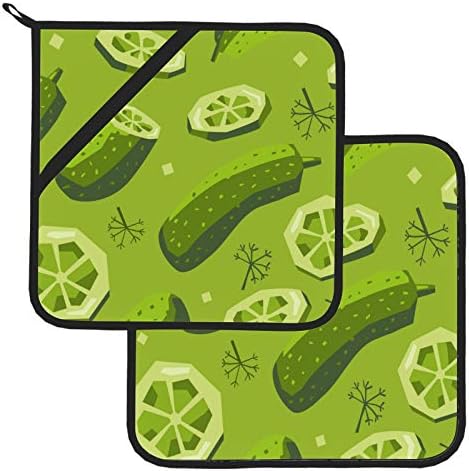 ירקות ירוקים בריאים מלפפון מחזיקי סיר מרובעים מחזיקי סיר עמידים לחום עם כיסים 2 מחזיקי סיר תנור