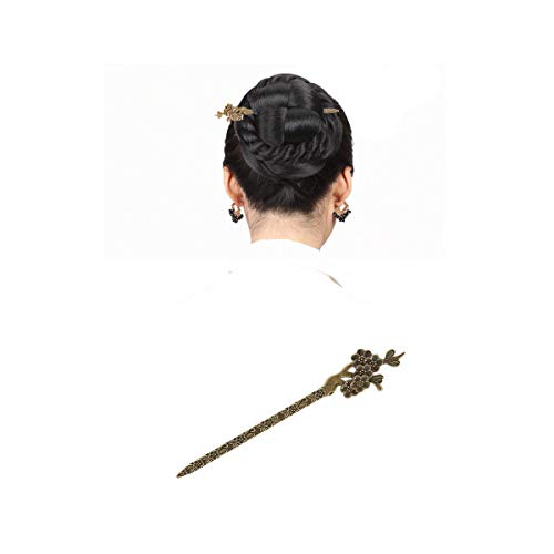 12 חבילה בציר רטרו עתיק סיני יפני מתכת שיער מקלות סיכות מרים מגולף ארוך ישר צופר מזלג עט סיכות