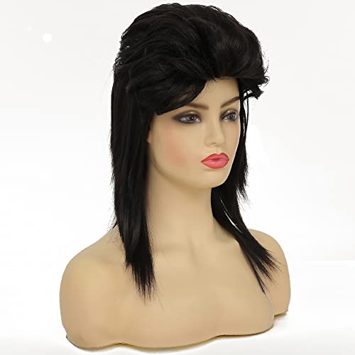 החלקת שחור בורי פאות לנשים מתולתל כתף אורך פלאפי שיער שנות ה-70 שנות ה-80 נדנדה מסיבת קוספליי סינטטי פאות