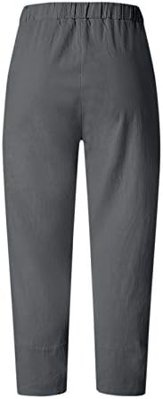 Ruziyyoog מכנסי Capri בצבע אחיד לנשים שרוך מזדמן כותנה פשתן רגל רחבה מכנסיים קצוצים מכנסיים המותניים