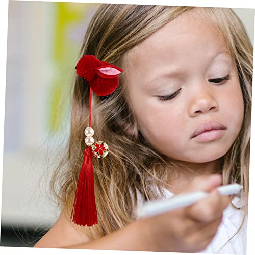 ABAODAM 2PCS אביזרי שיער בארט פומפום אדום קליפים שיער לילדים ציצים חרסית בד אדום תינוקת נשירה מתנה סגנון