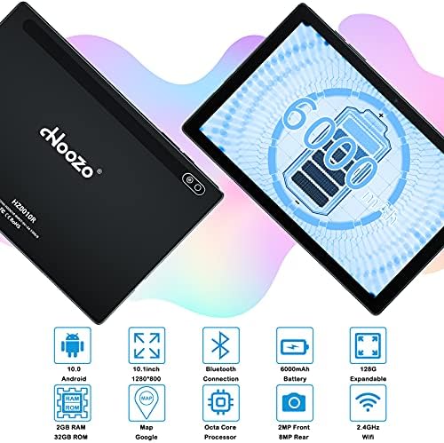 טאבלט Hoozo 10 אינץ ', אנדרואיד 10 טאבלטים עם חיי סוללה ארוכים של 6000mAh, מסך מגע של Quad Core HD, 32GB,