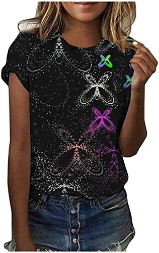 צמרות קיץ לנשים הדפס צבעוני חולצת טי עגולה בצוואר עגול חולצות שרוול קצר 2023 חולצות אופנה