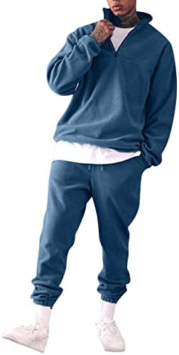 חליפות לגברים העומדים על גברים סולידיים צווארון בית מזדמן צבעי ספורט חליפה 2 PC סוודר אופנה