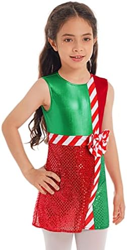 Tiaobug ילדים בנות נוצצים מבריקים שמלת ריקוד חג המולד סנטה קלאוס תלבושות בלט שמלת שמלת טוטו דמות שמלת