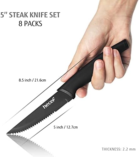 שף סטייק סכיני סט של 8, משונן חד להב שחור תחמוצת סטייק סכינים, נירוסטה סכום סטייק סכיני סט למטבח וארוחת