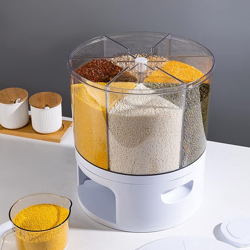 אחסון מיכל אורז דגני בוקר, 6-רשת 360 סיבוב מתקן אורז אטום עם כוס מדידה, תיבת אחסון מזון תבואה