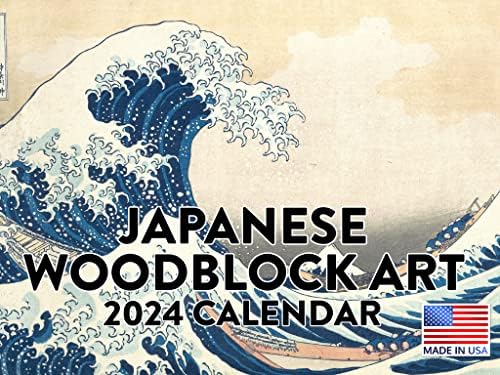 לוח השנה של אמנות עץ עץ יפנית 2023 יומן תליה קיר חודשי הדפס הגל הגדול Hiroshige Hokusai מתכנן גדול 24 חודשים
