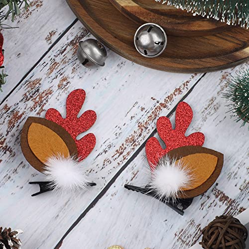 4 זוגות חג המולד סיכות איילי קרניים שיער סיכות צבי קרנות אוזני שיער קליפים גליטר נצנצים איילים