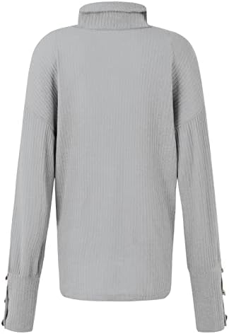 סוודר כותנה לנשים צוואר גולף גולף עליון כפתור סוודר רופף כלפי מעלה שרוול ארוך בצבע אחיד חולצה תחתונה סרוגה
