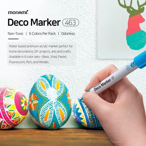 Monami Deco Marker 463, קצה חוץ-שין, סמני צבע אקריליים פרימיום מבוסס מים לקישוטים ביתיים, אומנויות, מלאכות, 6-חבילה
