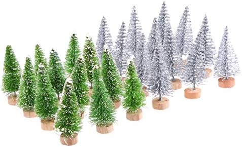 Valiclud 24 pcs מיני עצי חג המולד קישוט עצי כפור שלג מזויפים עם בסיס עץ