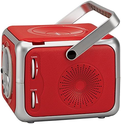 Jensen CD-555RS אדום תקליטור Bluetooth Boombox מערכת מוסיקה Bluetooth ניידת עם נגן CD +CD-R/RW & FM רדיו