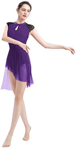אודסדו נשים אלגנטיות שמלת ריקוד לירית שרוול כובע שרוול טול חצאית א-סימטרית תלבושת עכשווית XS-XL