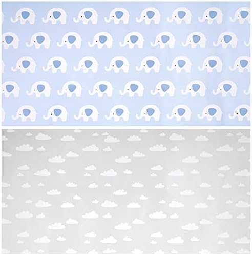 נייר עטיפה הפיך למקלחת לתינוק-גליל ג 'מבו-פיל בכחול וענן באפור לתינוק - 24 אינץ' על 100 רגל
