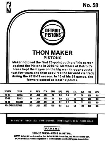 2019-20 Panini Hoops Winter 58 יצרנית Thon Detroit Pistons כרטיס מסחר בכדורסל NBA