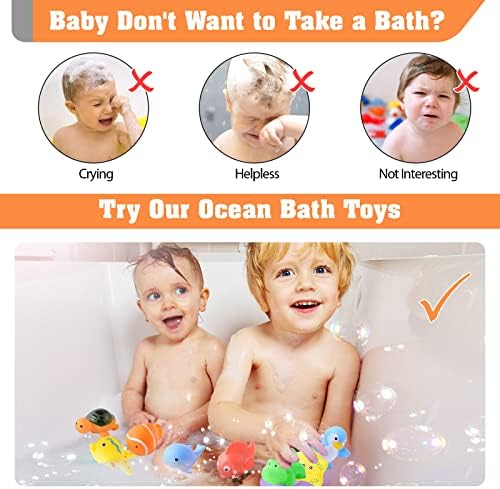 גומי חמוד ים חיות ילדים צעצועי אמבטיה, לסחוט כדי חריקה תרסיס אמבטיה צעצועים לפעוטות וילדים צבע אקראי
