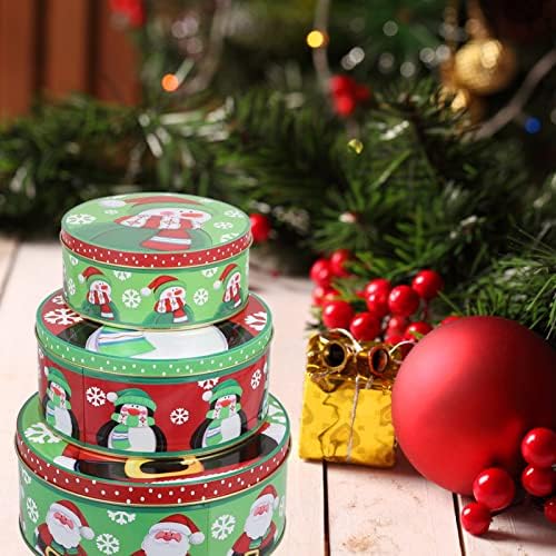 קבילוק חג המולד מתנות 3 יחידות חג המולד פח סוכריות קופסות מעודן דפוס אחסון מקרי דקורטיבי עגול פח